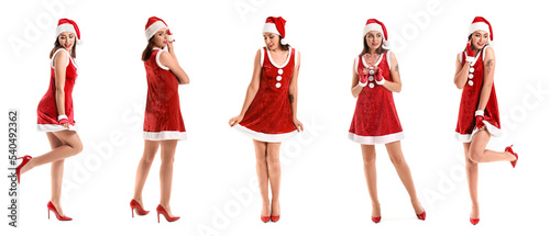 Set of sexy young woman in Santa costume isolated on white