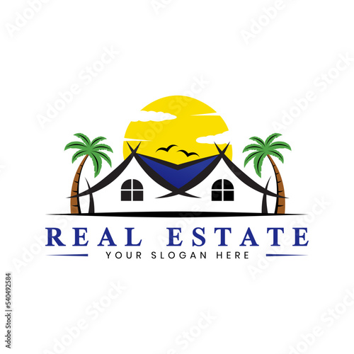 Natural homestay logo, simple logo icon homestay background, beach house logo