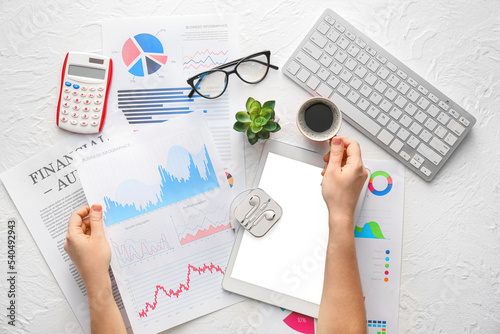 Woman working with business...
