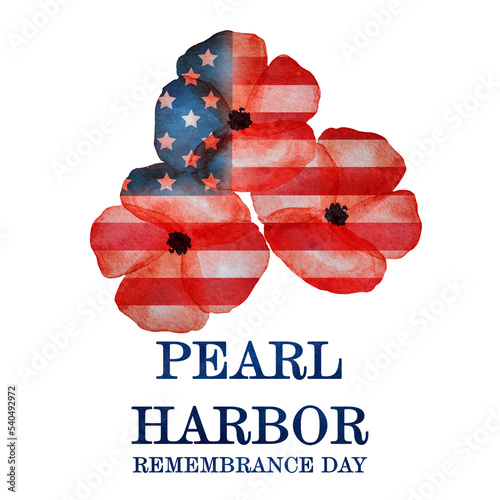 Pearl Harbor Remembrance Day. Beautiful card for a memorable event. Closeup, no people. National holiday concept. Congratulations for family, relatives, friends and colleagues