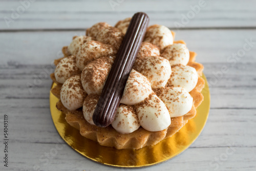 close up of tiramisu tart