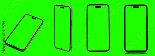 Realistic smartphone mockup. mobile phone vector with blank screen isolated on green background, Vector illustration	