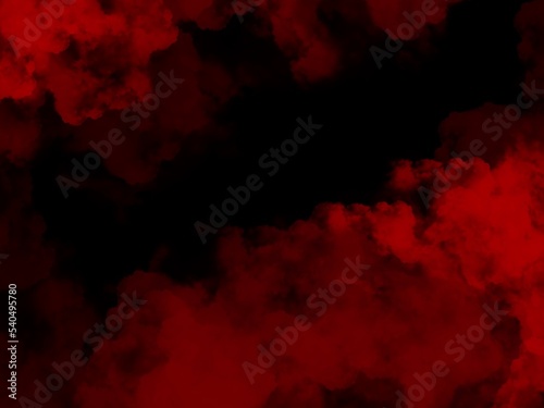 Red smoke on a black background. 3D illustration generated from a tablet, used as a background in abstract style.