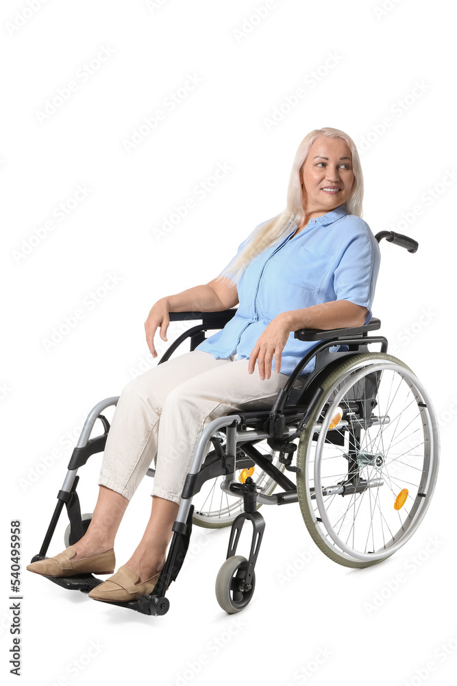 Mature woman in wheelchair isolated on white Mature woman in wheelchair isolated on white