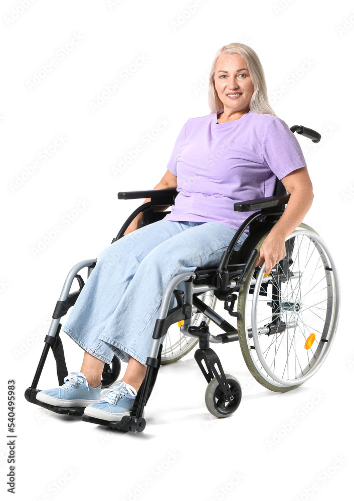 Mature woman in wheelchair isolated on white Mature woman in wheelchair isolated on white