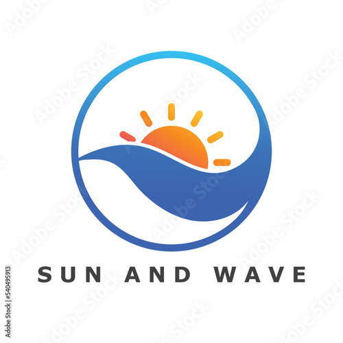 Water wave and sun icon vector illustration design logo
