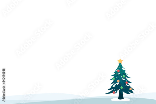 Vector illustration depicting a Christmas tree on a snowy background.