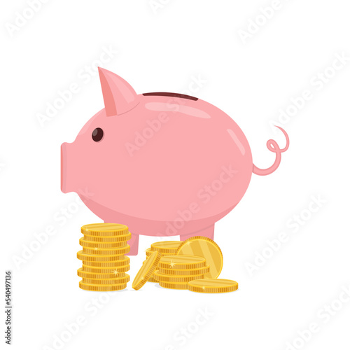 Piggy bank and gold coins. The concept of money accumulation, enrichment, capital investment.