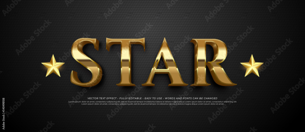 Star 3d text editable gold style effect template
