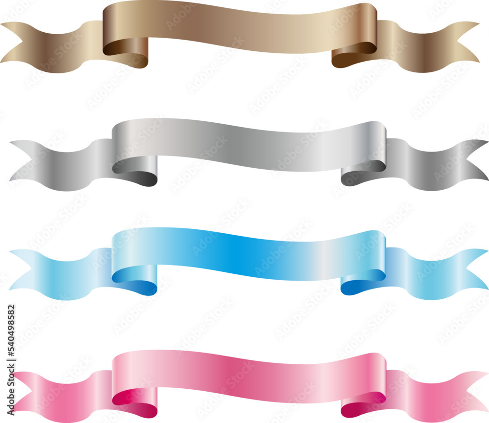vector satin curved ribbons of different colors of gradient coloring on a white background, clipart