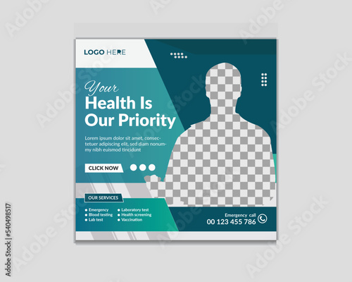 Medical healthcare service social media post design for hospital doctor clinic or dentist health marketing ads banner
