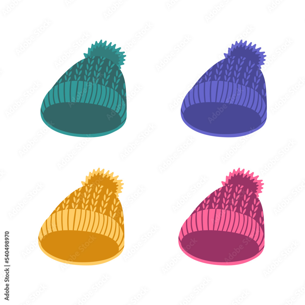 Knitted hat, vector icon set, vector