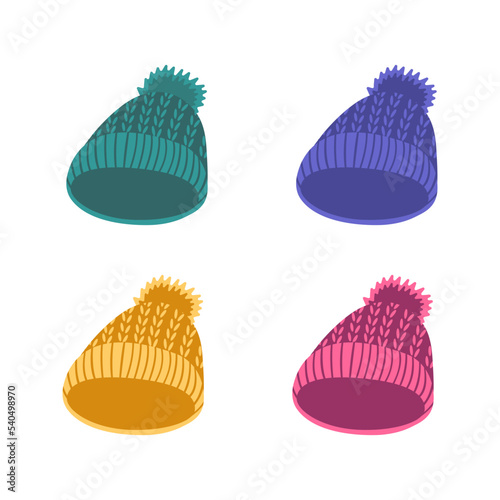 Obraz na płótnie Knitted hat, vector icon set, vector w salonie