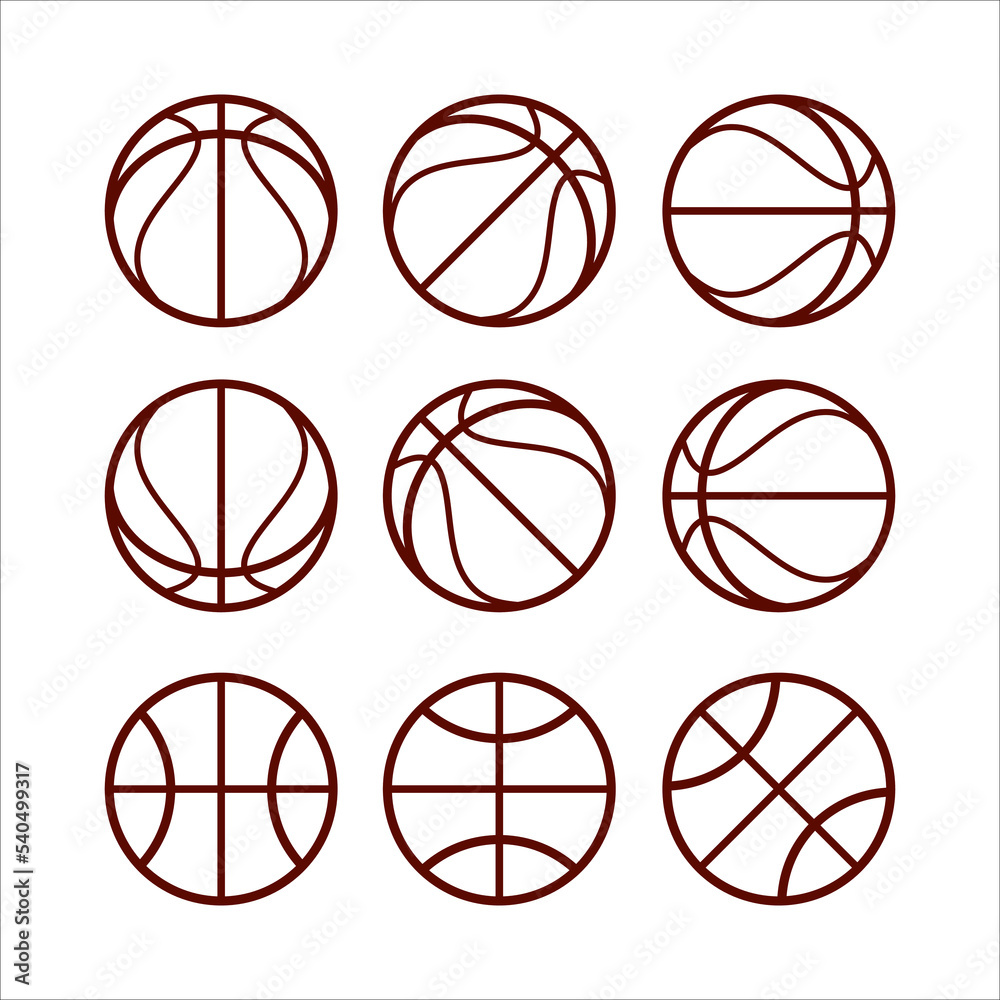 Basketball ball contour. Minimalist design with lines. Monochrome isolated shapes on white background. Vector illustration