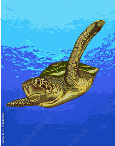 The sea turtle swims carelessly in the boundless sea from nowhere to nowhere.