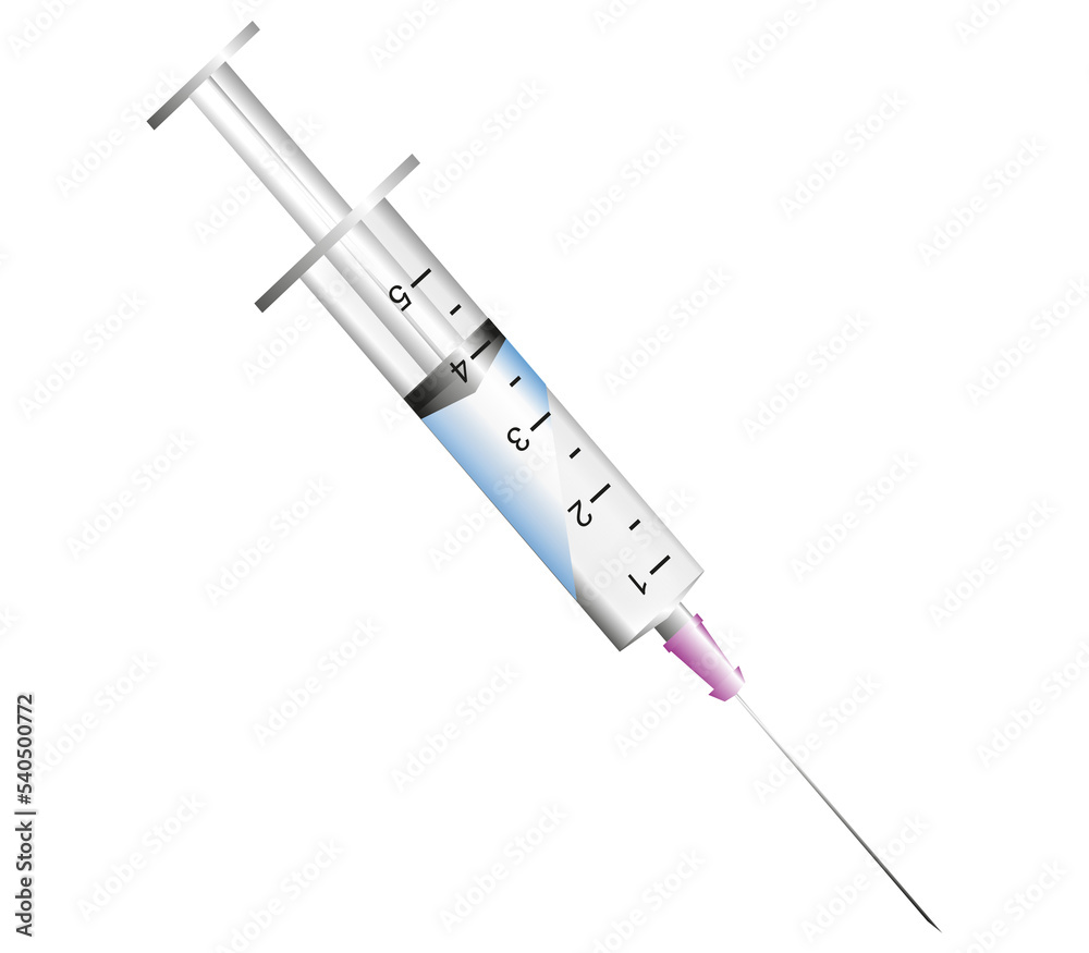 PNG Syringe with blue liquid on isolated transparent background. Stock