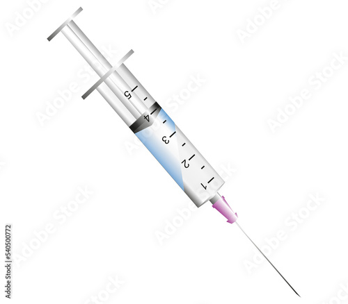 PNG Syringe with blue liquid on isolated transparent background.