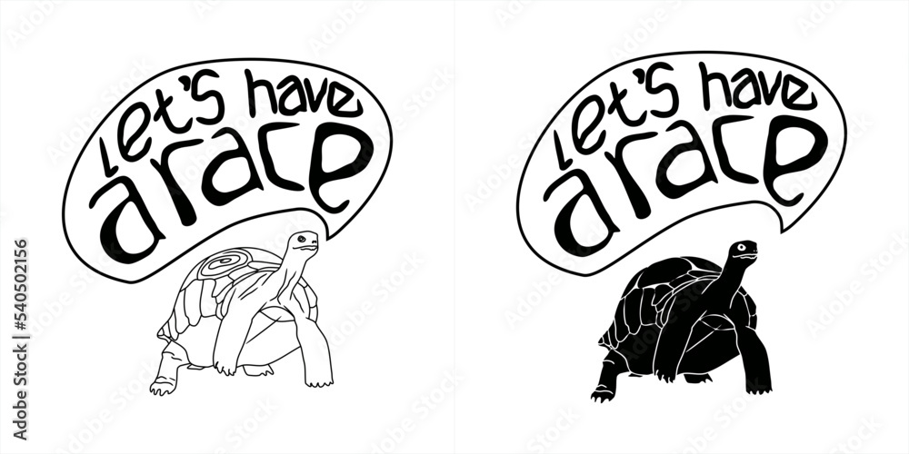 Fototapeta premium turtle illustration with let's have a race typography