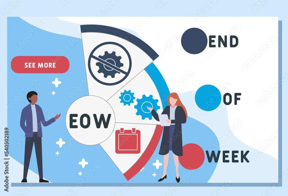EOW - End Of Week acronym. business concept background. vector illustration concept with keywords and icons. lettering illustration with icons for web banner, flyer, landing pag EOW - End Of Week acronym. business concept background. vector illustration concept with keywords and icons. lettering illustration with icons for web banner, flyer, landing pag