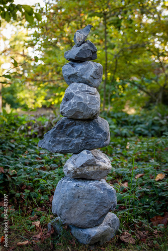 Meylan France 10 2022 stone cairn, stone balancing in a park