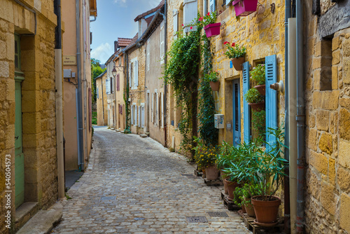 Fototapeta Naklejka Na Ścianę i Meble -  a small old street in a French village with limestone houses