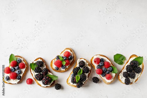 Berries toast breakfast, healthy food on white background