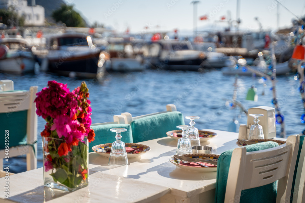 table setting at a fancy beach restaurant