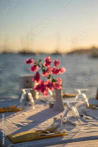 table setting at a fancy beach restaurant