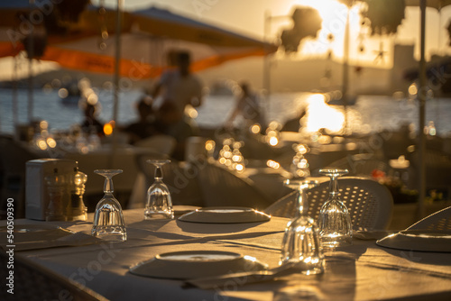 table setting at a fancy beach restaurant
