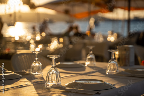 table setting at a fancy beach restaurant