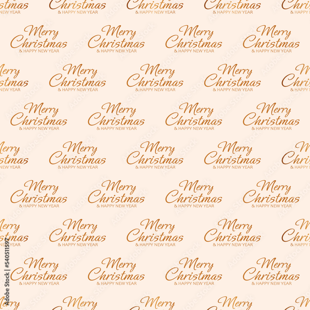 Winter seamless pattern with golden text Merry Christmas and Happy New Year. Endless repeating holiday texture for printing on package, wrapper, fabric, envelope, cloth, cards or gift paper.