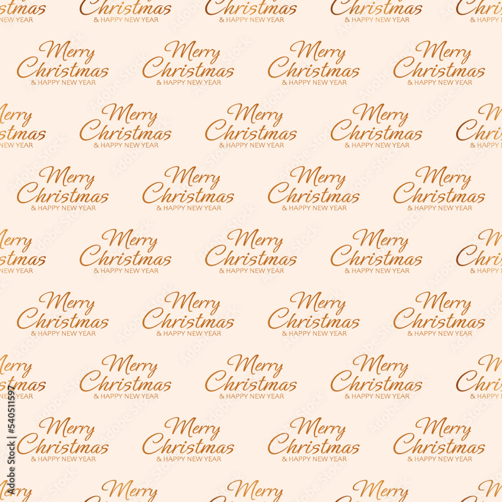 Winter seamless pattern with golden text Merry Christmas and Happy New Year. Endless repeating holiday texture for printing on package, wrapper, fabric, envelope, cloth, cards or gift paper.
