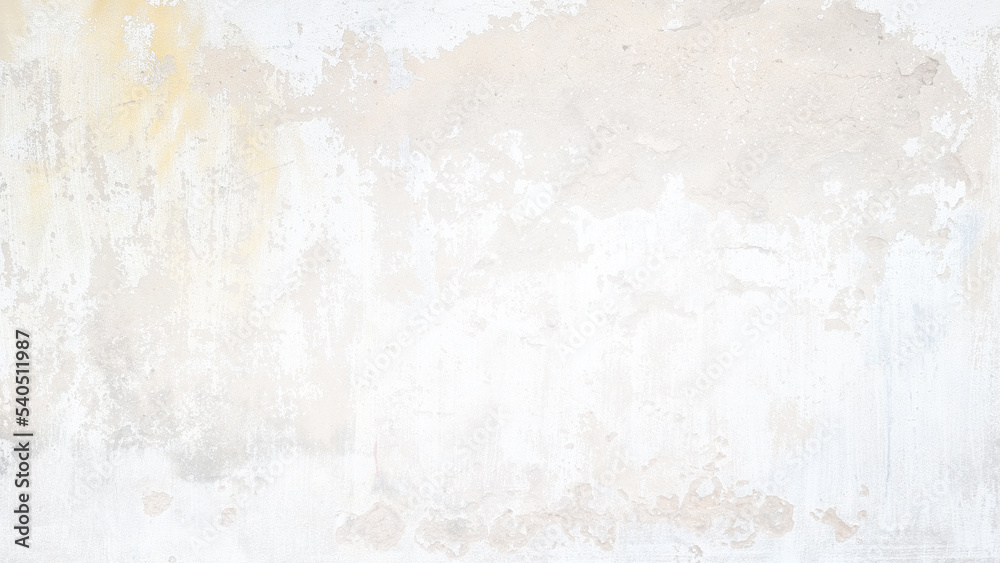 Obraz premium old white grungy concrete wall use as background or texture. texture of rusty brown stain on white painted and cracked concrete wall great for your design. grey old wall with shabby damaged plaster.