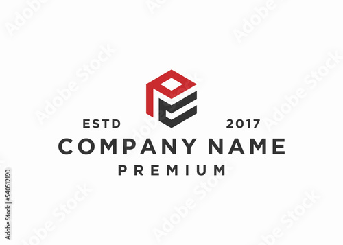 letter pc hexagon logo design vector illustration template