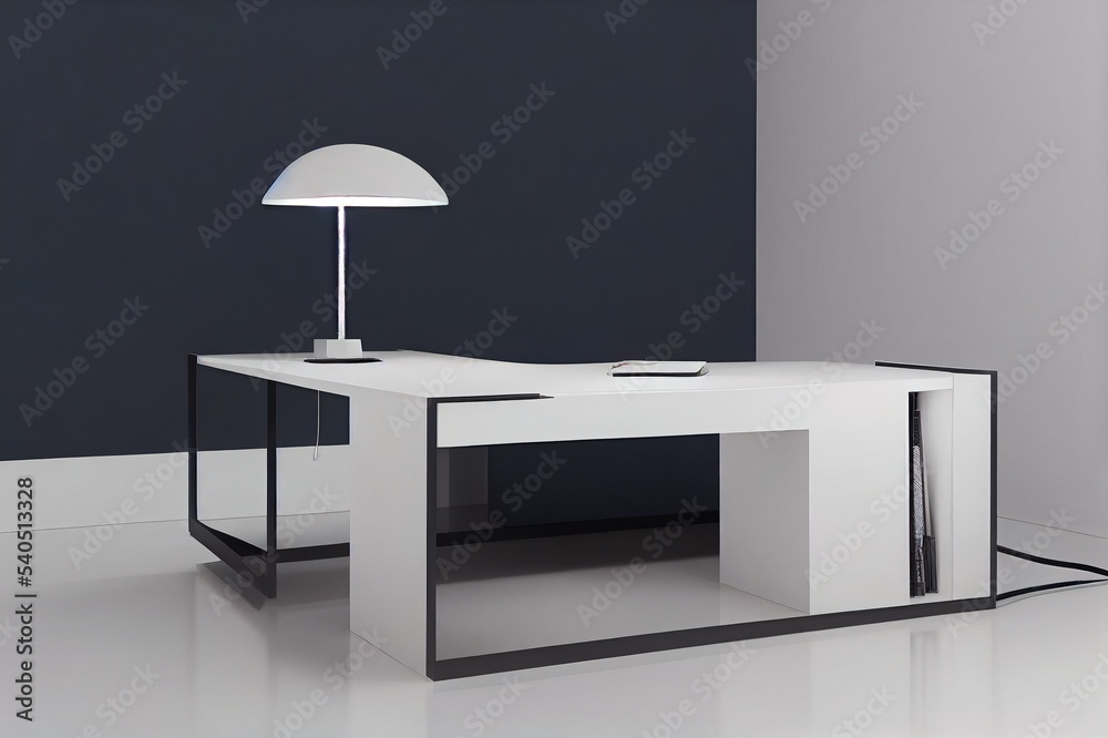 modern young room interior desk with mock up and lamp white floor