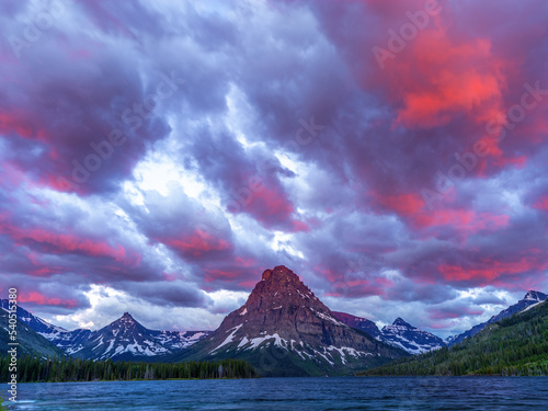 Beautiful lake and mountain peak in Glacier National Park photo