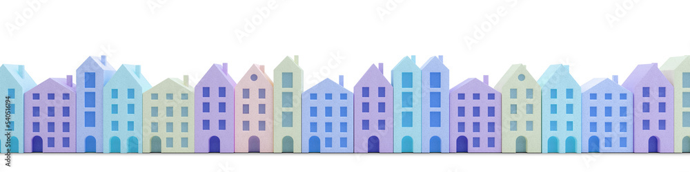Colorful houses isolated on white background, 3d illustration