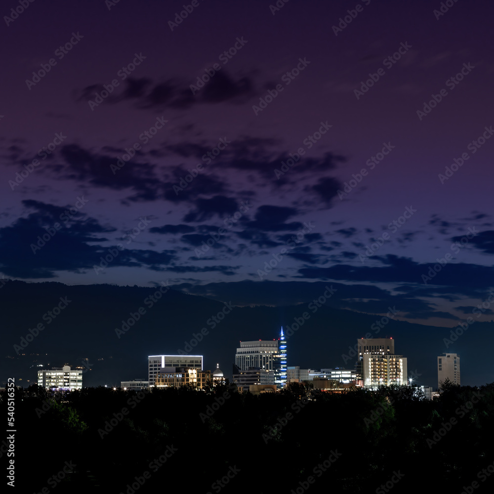 Fototapeta premium Square crop of Boise skyline at night