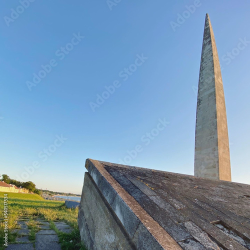 Abandoned memorial complex in Estonia. Soviet architecture. Concrete stele.