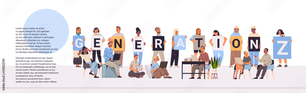 mix race people holding generation Z letters new modern demography trend with progressive youth gen horizontal mix race people holding generation Z letters new modern demography trend with progressive youth gen horizontal