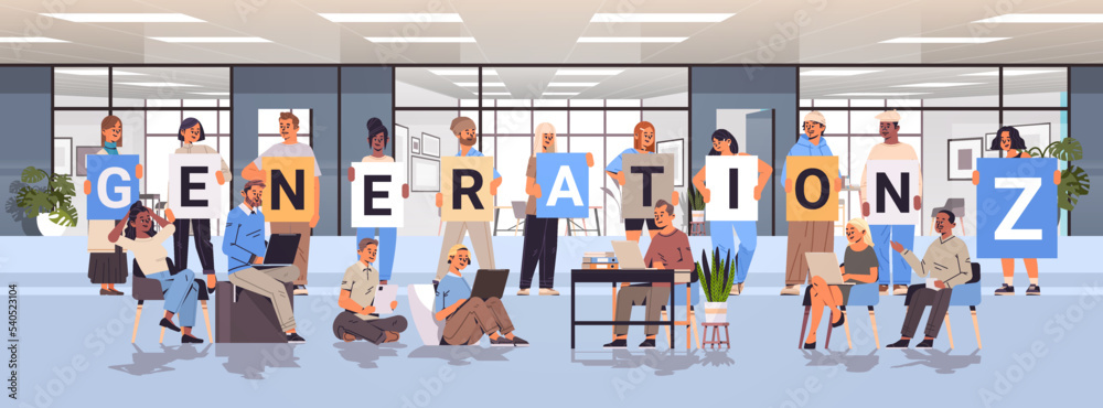 Obraz premium mix race people holding generation Z letters new modern demography trend with progressive youth gen horizontal