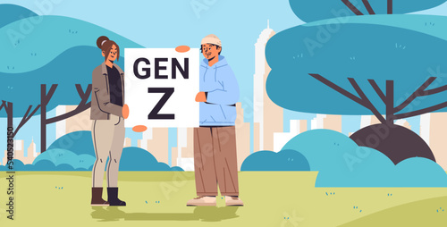 people holding generation Z letters new modern demography trend with progressive youth gen horizontal