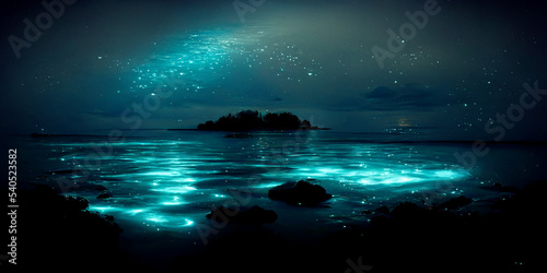 Bioluminescence. Bio luminescent ocean. Bioluminescent plankton in the sea © Aquir