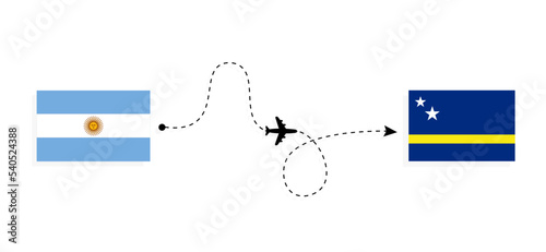 Flight and travel from Argentina to Curacao by passenger airplane Travel concept