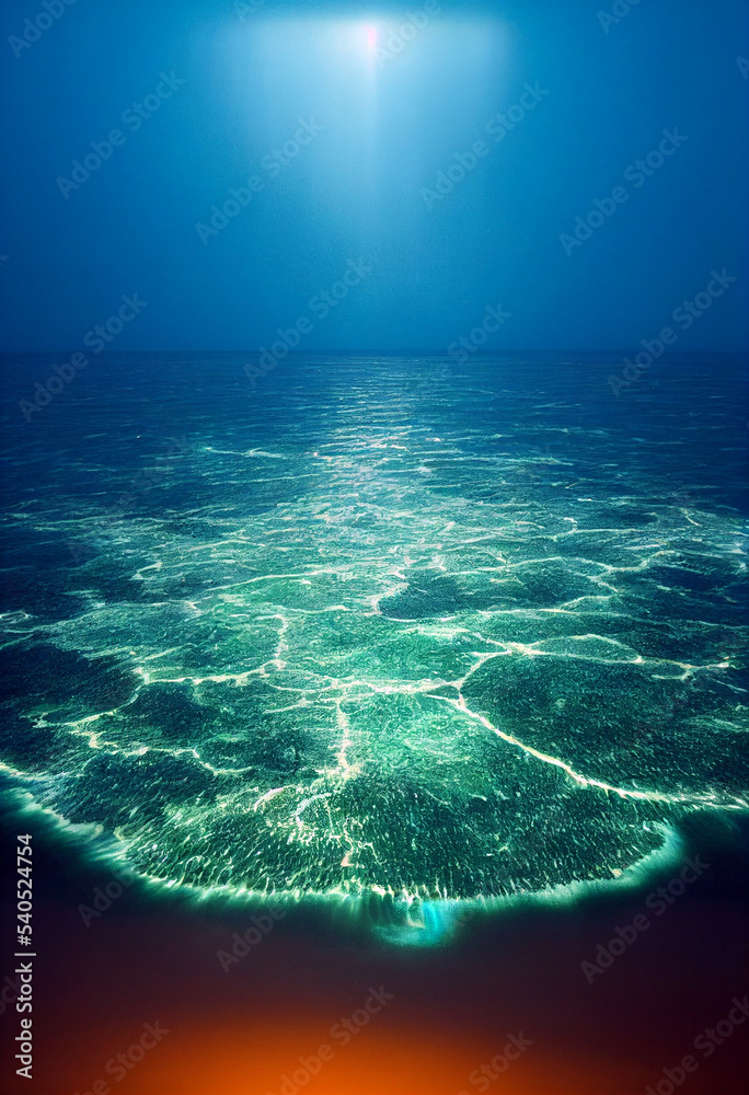 Fototapeta premium Bioluminescence. Bio luminescent ocean. Bioluminescent plankton in the sea