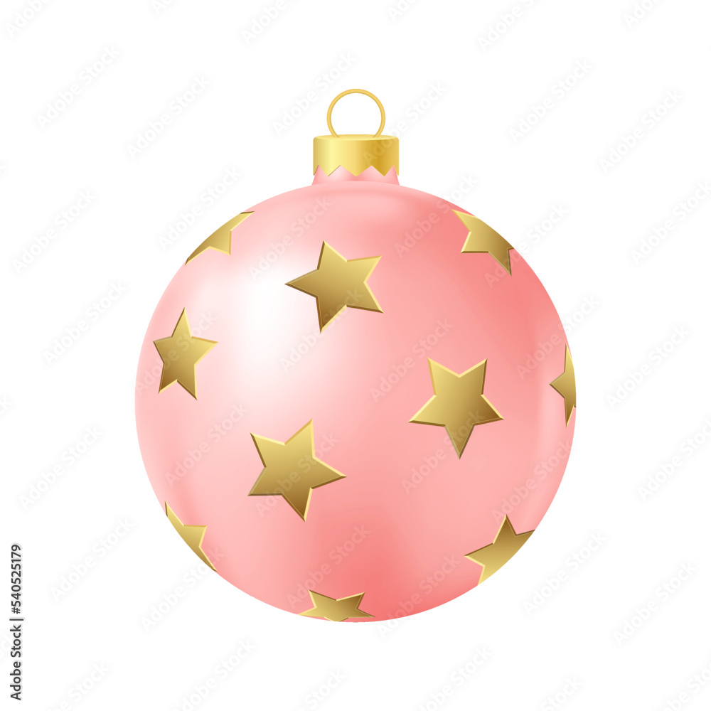 Red Christmas tree toy with golden stars Realistic color illustration Red Christmas tree toy with golden stars Realistic color illustration