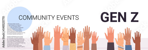 mix race raised up hands community events generation Z lifestyle concept new modern demography trend