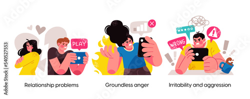 Modern social media problems, peculiarities and differences. Concept business illustrations. Internet and gadget addiction