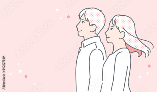 春と若い夫婦のシンプルなベクターイラスト素材