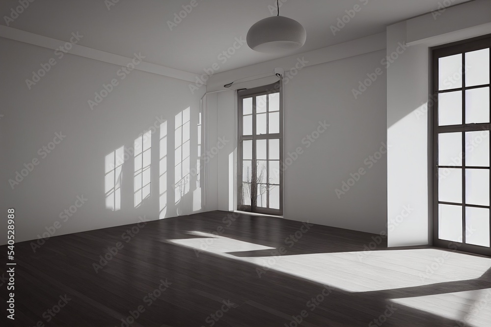 White empty room. Scandinavian interior design. 3D illustration White empty room. Scandinavian interior design. 3D illustration
